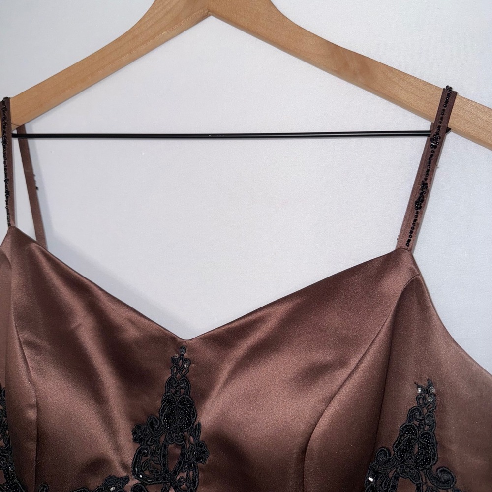 Vintage Dark Beaded Chocolate Donna Gray Formal Gown Evening Dress Floor‎ Length - Picture 4 of 13